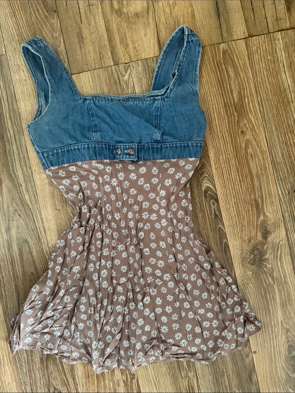 All that Jazz Denim Top Floral Mini Dress in Blue and Brown - Picture 3 of 9